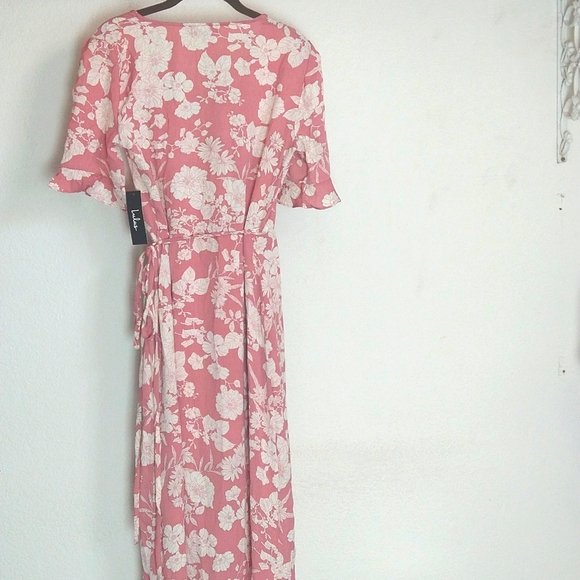 NWT Lulu's Wild Winds Pink Floral Print High-Low Wrap Romantic Dress Size Medium - Picture 9 of 11